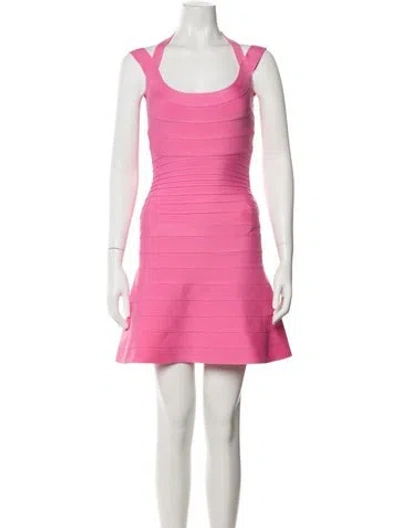 Pre-owned Herve Leger Halterneck Mini Dress In Pink