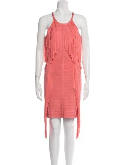 Pre-owned Herve Leger Halterneck Mini Dress In Pink