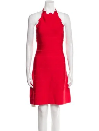 Pre-owned Herve Leger Halterneck Mini Dress In Red