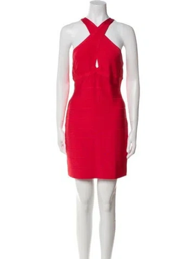 Pre-owned Herve Leger Halterneck Mini Dress In Red