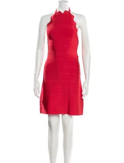 Pre-owned Herve Leger Halterneck Mini Dress In Red