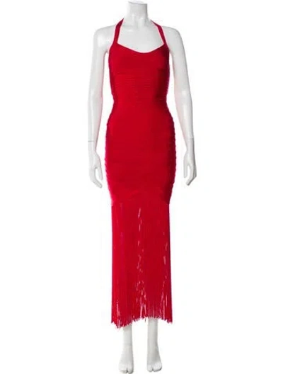 Pre-owned Herve Leger Halterneck Mini Dress In Red