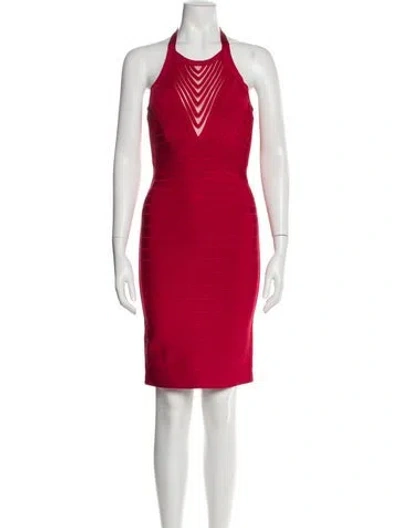 Pre-owned Herve Leger Halterneck Mini Dress In Red