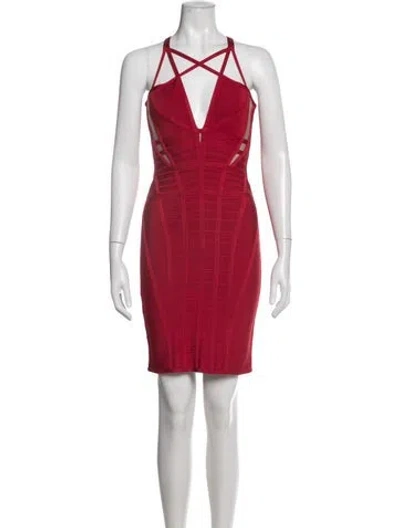 Pre-owned Herve Leger Halterneck Mini Dress In Red