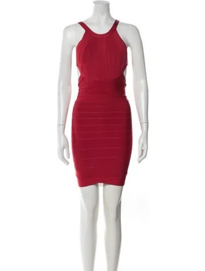 Pre-owned Herve Leger Halterneck Mini Dress In Red