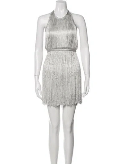 Pre-owned Herve Leger Halterneck Mini Dress In Silver