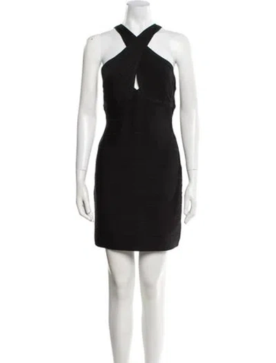 Pre-owned Herve Leger Halterneck Mini Dress W/ Tags In Black