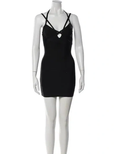 Pre-owned Herve Leger Halterneck Mini Dress W/ Tags In Black
