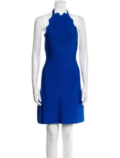 Pre-owned Herve Leger Halterneck Mini Dress W/ Tags In Blue