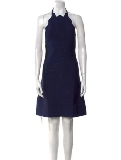 Pre-owned Herve Leger Halterneck Mini Dress W/ Tags In Blue