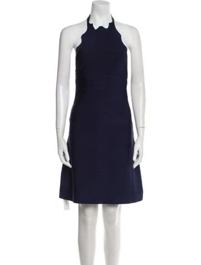 Pre-owned Herve Leger Halterneck Mini Dress W/ Tags In Blue