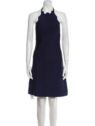 Pre-owned Herve Leger Halterneck Mini Dress W/ Tags In Blue