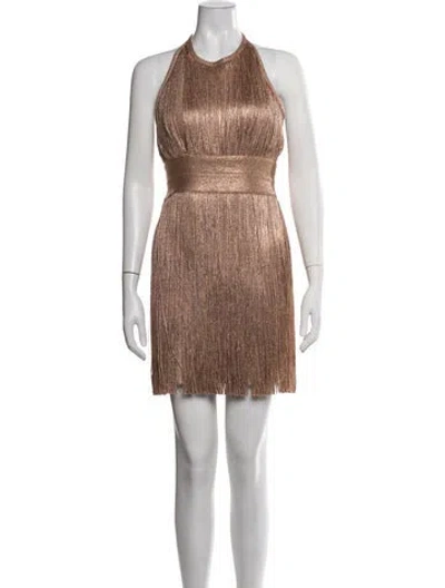Pre-owned Herve Leger Halterneck Mini Dress W/ Tags In Gold