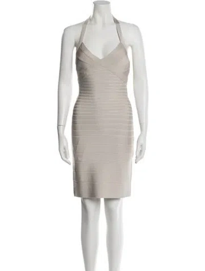 Pre-owned Herve Leger Halterneck Mini Dress W/ Tags In Neutral
