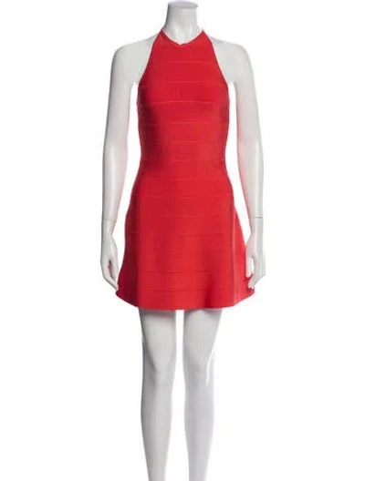 Pre-owned Herve Leger Halterneck Mini Dress W/ Tags In Orange