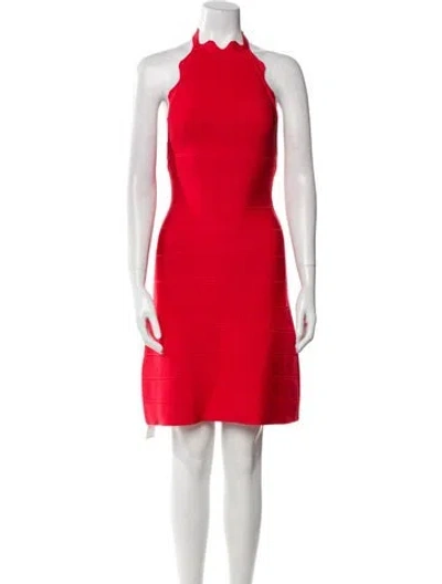 Pre-owned Herve Leger Halterneck Mini Dress W/ Tags In Red