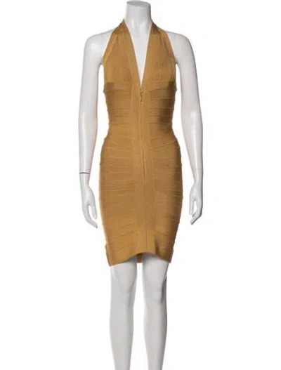 Pre-owned Herve Leger Halterneck Mini Dress W/ Tags In Yellow