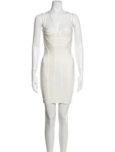 Pre-owned Herve Leger Halterneck Mini Dress In White