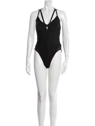 Pre-owned Herve Leger Halterneck Sleeveless Bodysuit In Black