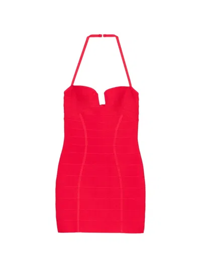 Herve Leger Holly Bandage Halterneck Mini Dress In Red