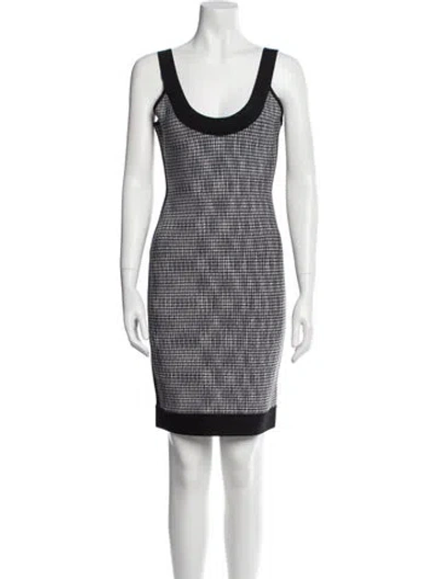 Pre-owned Herve Leger Houndstooth Print Mini Dress In Gray