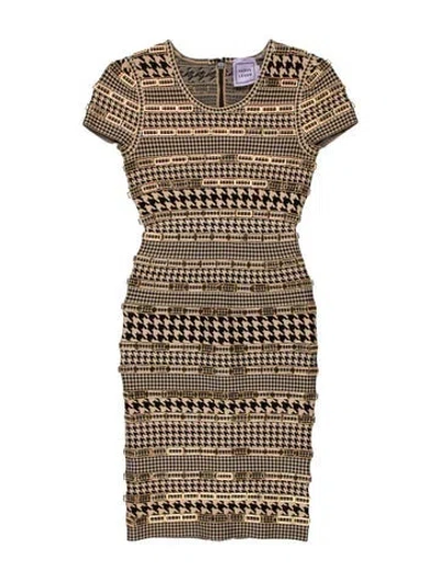 Pre-owned Herve Leger Houndstooth Print Mini Dress In Neutral