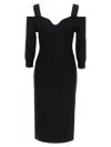 HERVE LEGER ICON NOTCHED BATEAU MIDI DRESSES BLACK