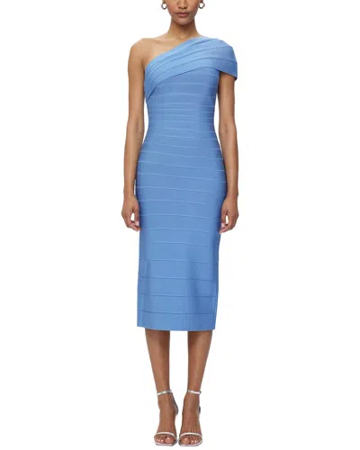 Herve Leger Icon One Shoulder Bandage Midi Dress In Blue