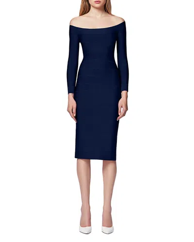 Herve Leger Icon Scoop Neck Midi Dress In Classic Blue