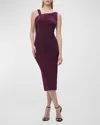 Herve Leger Janelle Pleated Asymmetric Sleeveless Midi Dress In Red