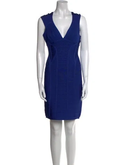 Pre-owned Herve Leger Janne Mini Dress In Blue