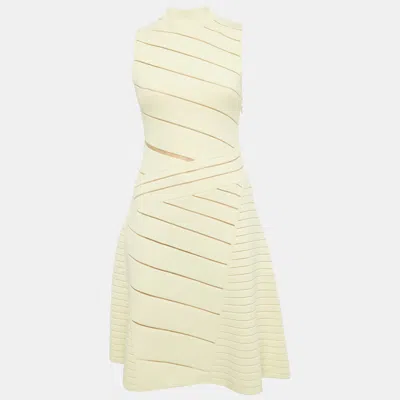 Pre-owned Herve Leger Jersey Sleeveless High Neck Dress S In Yellow