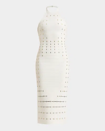 HERVE LEGER JOANNE SEQUINED HALTER BANDAGE MIDI DRESS