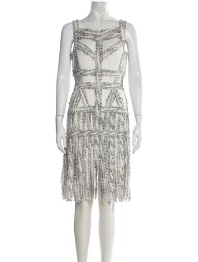 Pre-owned Herve Leger Joseline Knee-length Dress In Neutral