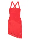Herve Leger Womens Cardinal Josephine Fringed Stretch-woven Mini Dress In 红色