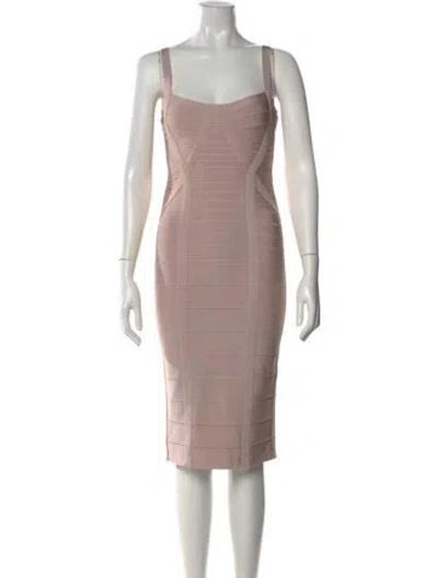 Pre-owned Herve Leger Judith Knee-length Dress In Neutrals