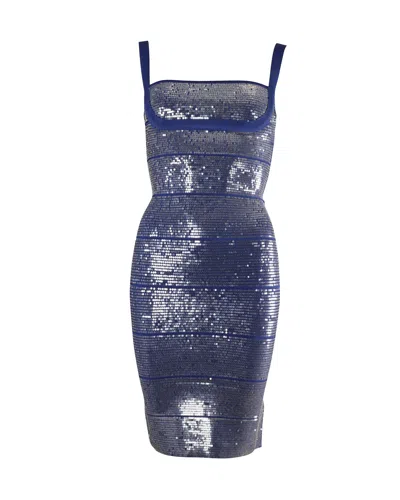Herve Leger Katherine Bandage Sequin Dress In Blue Rayon