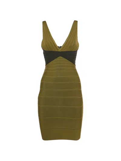 Pre-owned Herve Leger Kayitlyn Knitted Mini Dress In Green