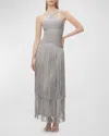 Herve Leger Kennedy Metallic Fringe Gown In Met Silver 075