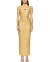 Herve Leger Foiled Cutout Bandage Gown In Beige