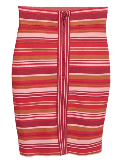 Pre-owned Herve Leger Knit Striped Mini Skirt In Red