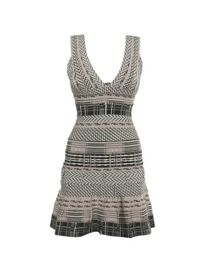 Pre-owned Herve Leger Knitted Dress In Neutral