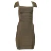 Herve Leger Kristen Mini Dress In Olive Rayon In Green
