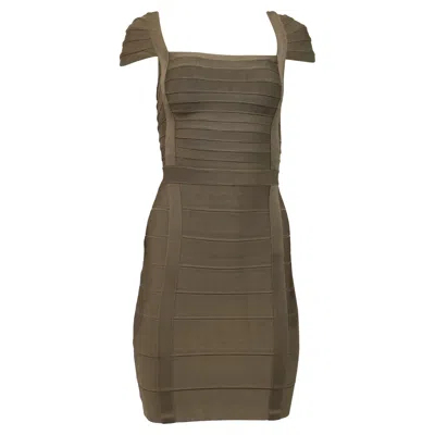 Herve Leger Kristen Mini Dress In Olive Rayon In Green