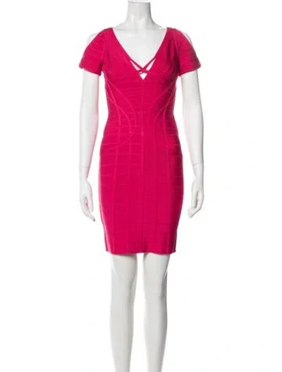 Pre-owned Herve Leger Kyle Mini Dress In Red