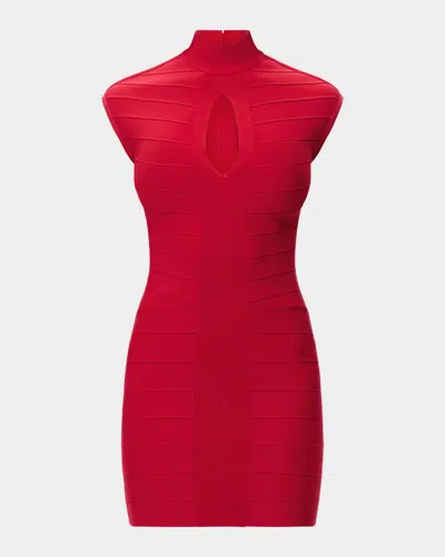 Herve Leger La Femme High-neck Mini Dress In Rouge-643