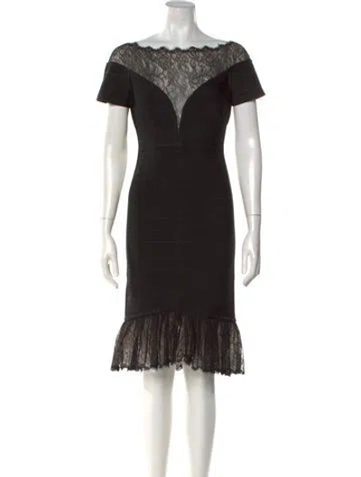 Pre-owned Herve Leger Lace Pattern Knee-length Dress In Black