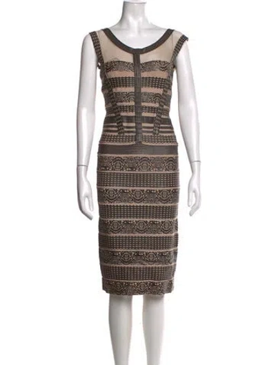 Pre-owned Herve Leger Lace Pattern Knee-length Dress In Neutral