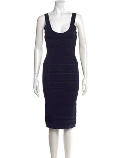 Pre-owned Herve Leger Lace Pattern Knee-length Dress W/ Tags In Blue