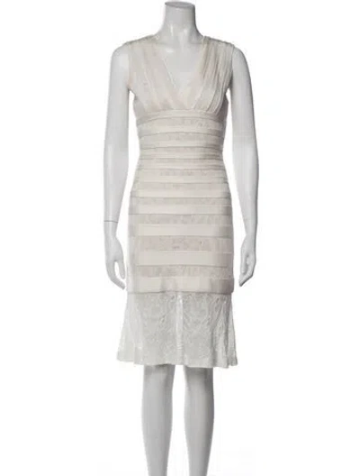 Pre-owned Herve Leger Lace Pattern Knee-length Dress In White